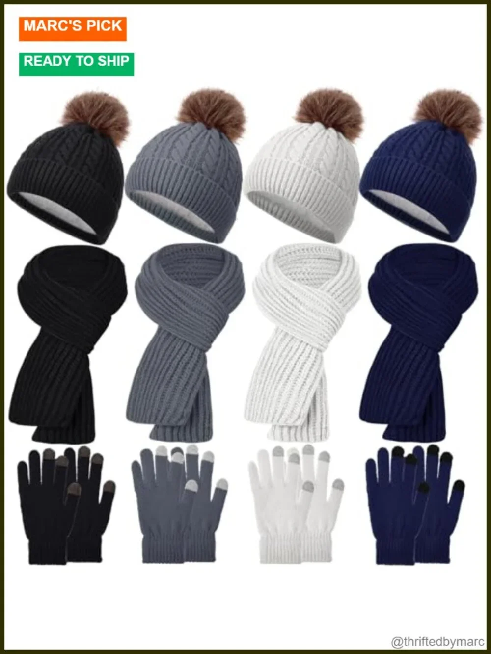 Kids Winter Accessories Set Pom Pom Beanie Hat Scarf Touchscreen Gloves 12